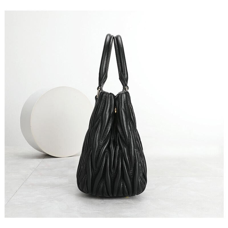 Small Quilted Sheepskin Leather Tote Clutch Purse Handbag Fashion Shoulder Bag