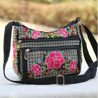 Embroidery Women Shopping Floral Shoulder Crossbody Bags 21*19*11 CM Traveling