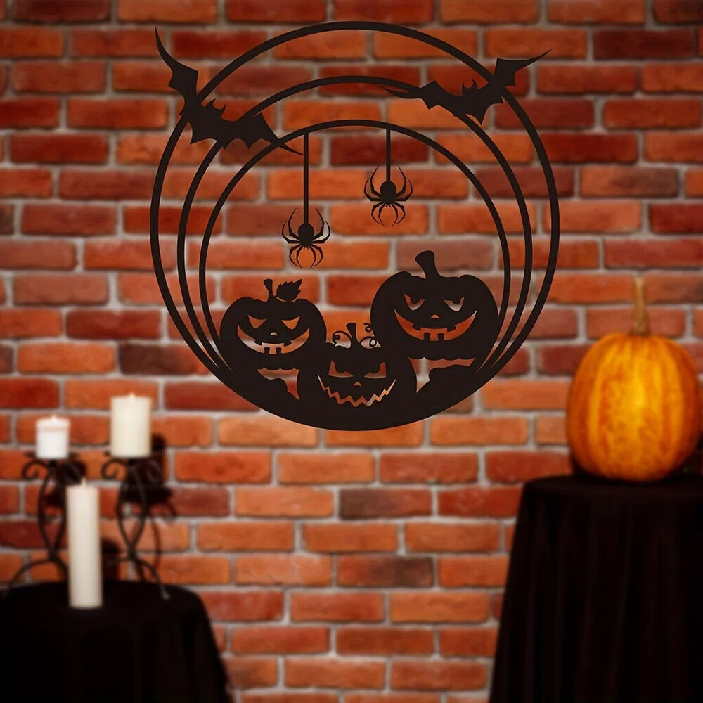 Halloween Pumpkin Metal Wall Decor, Spider Web Bat Door Sign Wall Art