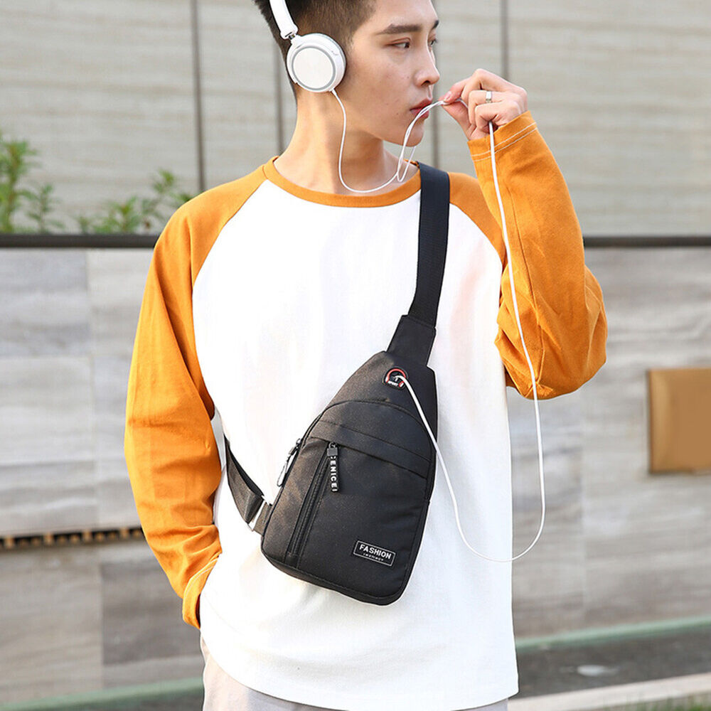 Fashion Shoulder Bag Chest Pack Canvas USB Charging Crossbody Handbag Waist Pack