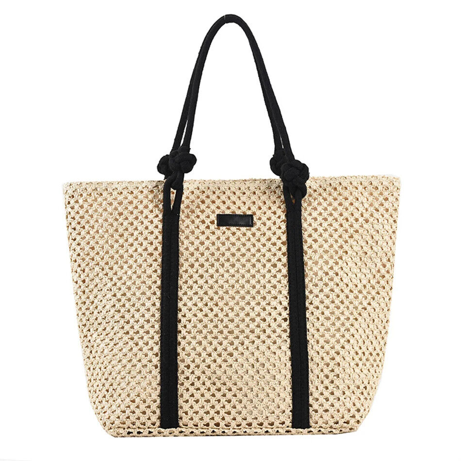 Straw Women Tote Bag Woven Handbags Handmade Travel Shopper Shoulder Bag