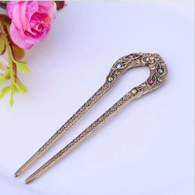 Women Hair Accessories Antique Bronze Plated Hairpins U-Shape Hair Stick Jewelry