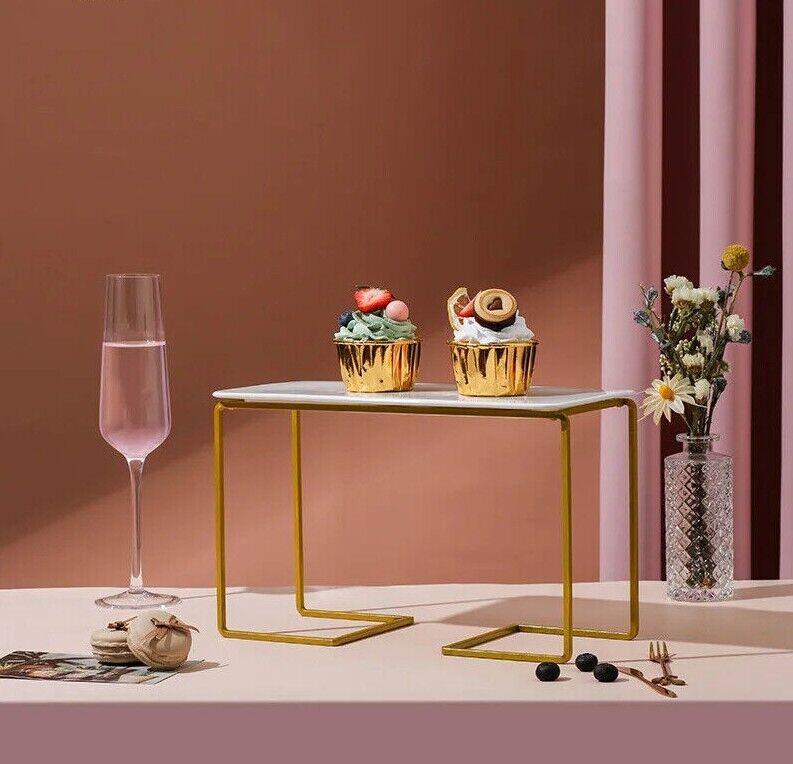 Cake Stand Wrought Iron Golden White Ceramic Plate Snacks Dessert Cupcake Holder