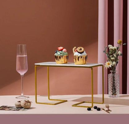 Cake Stand Wrought Iron Golden White Ceramic Plate Snacks Dessert Cupcake Holder