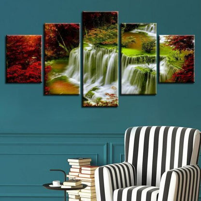Fairy Waterfall landscape 5 Pcs Canvas Wall Art Painting Poster Home Decor