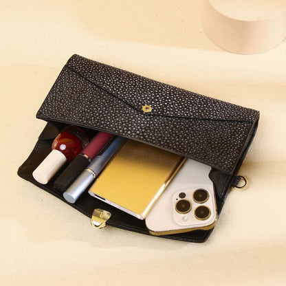 Real Leather Women's Clutch Bag, Desinger Pearl Fish Skin Pattern Long Wallets