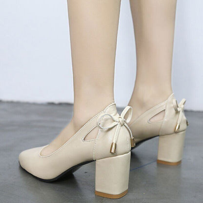 Women Pumps High Heels 6CM Black Leather Wedding Shoes Woman