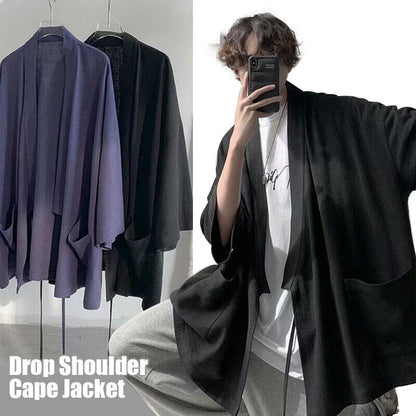 Men Japanese Kimono Coat Loose Cape Cloak Top Baggy Oversize Jacket Robe Outwear