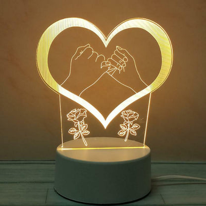3D LED Night Light USB Chrome Small Table Lamp Hearts Novel Illusion Lamp Girl