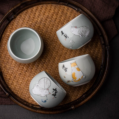 Cute Cat Ceramic Tea Cups Porcelain Kung Fu Tea Cup 110ml