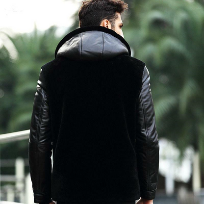 Mens Trendy Faux Mink Fur Leather Joint Warm Coat Hooded Short Casual Parka 2021