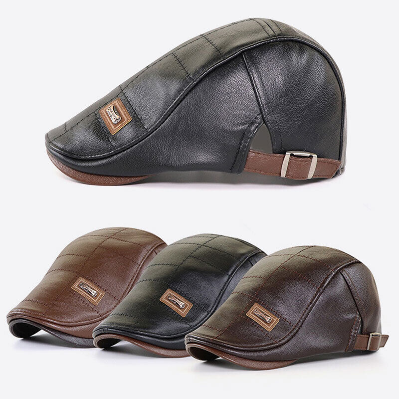 Men Beret Hat Leather Flat Cap Warm Autumn Winter Male Gatsby Retro Beret Caps