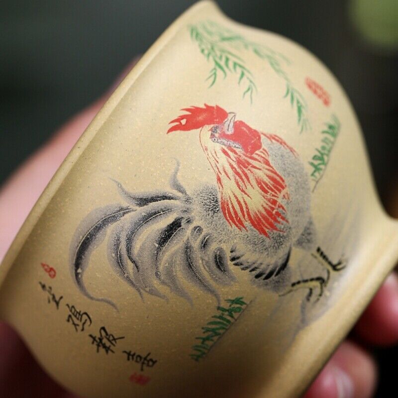 Handpainted Rooster Real Yixing Zisha Duan Clay Tea Cup Marked Master Cup 180ml