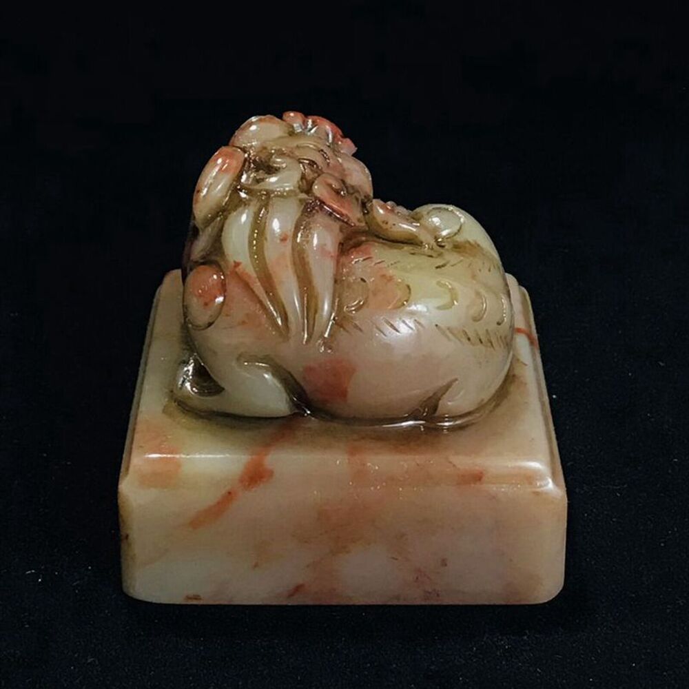 Antique Chinese Shoushan Stone Carving Beast Statues Seal Decoration Collectible