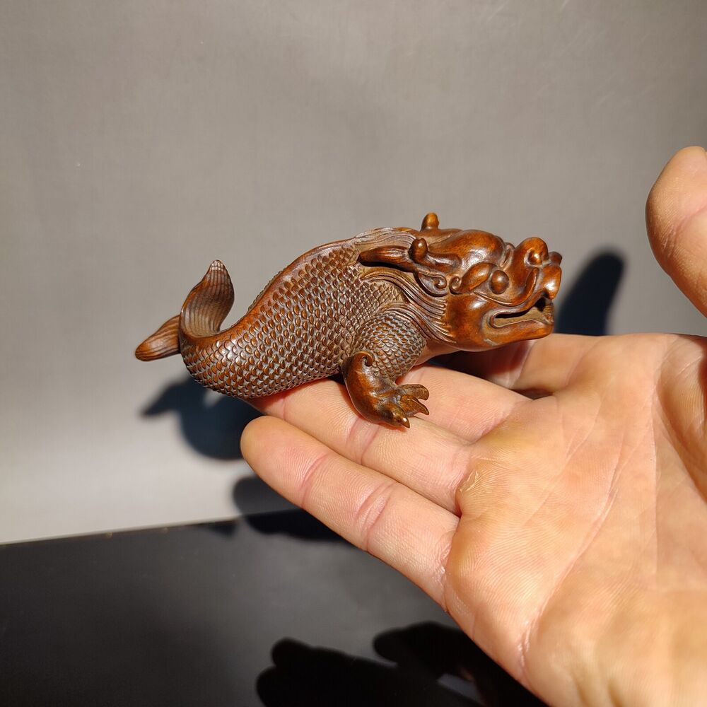 fish dragon figurine wood carving sculpture home decor living room statue gift