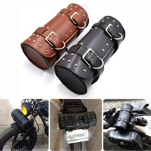 Universal Motorcycle Tool Storage Bag PU Tool Tail Front Fork Roll Saddle Bag