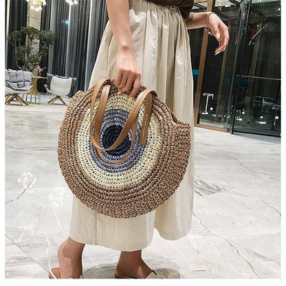 Large Capacity Round Zipper Bag Handmade Summer Beach Travel Holiday Women Bags