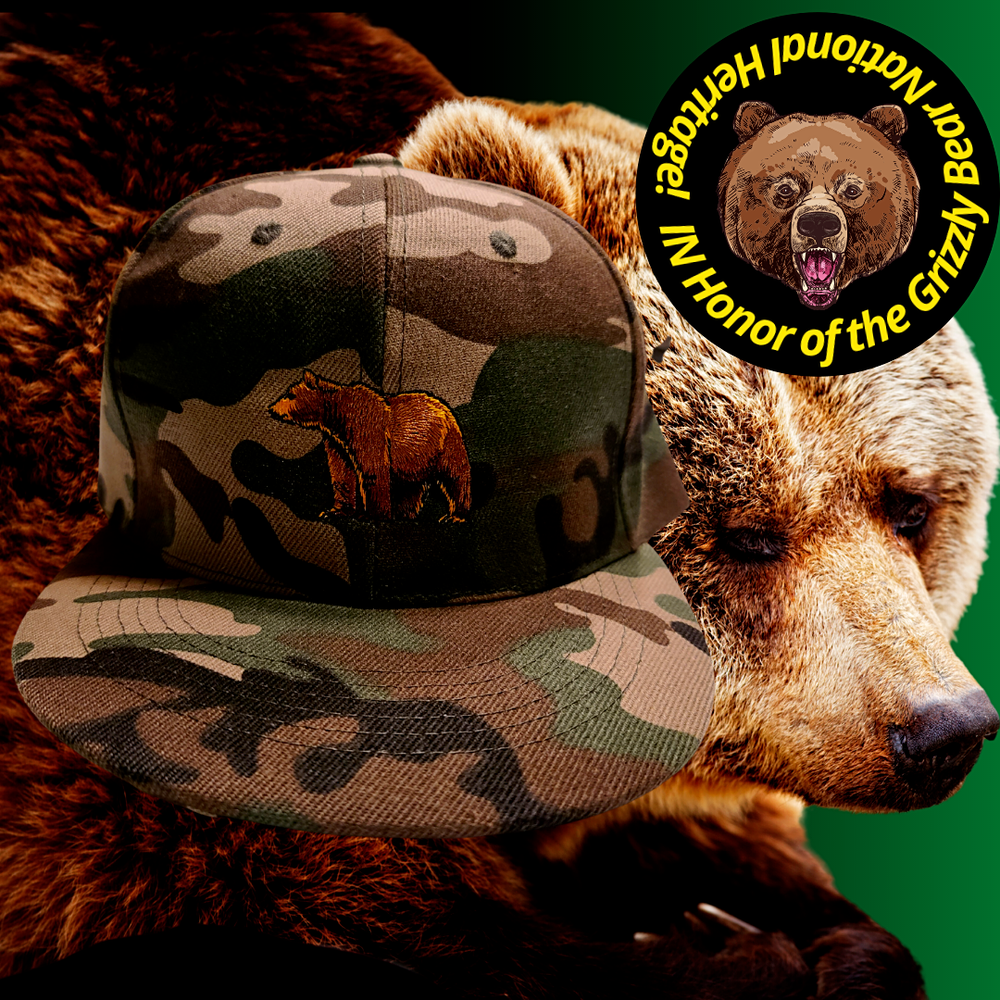 Snapback Hat Cap Camouflage Adjustable in Honor of Grizzly Bear