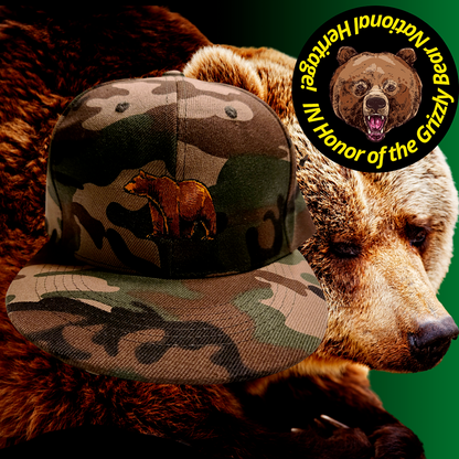 Snapback Hat Cap Camouflage Adjustable in Honor of Grizzly Bear