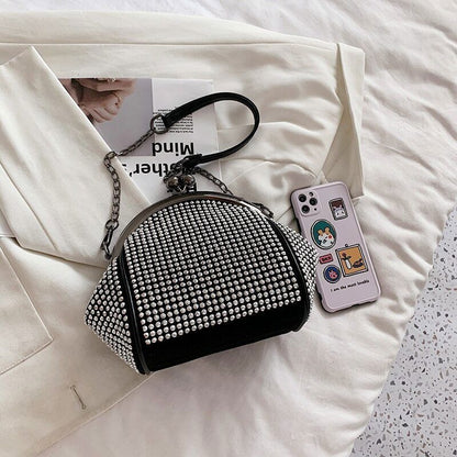 Crossbody Bags Women Rivet Evening Clutch Purse Ladies Black Chains Shoulder Bag