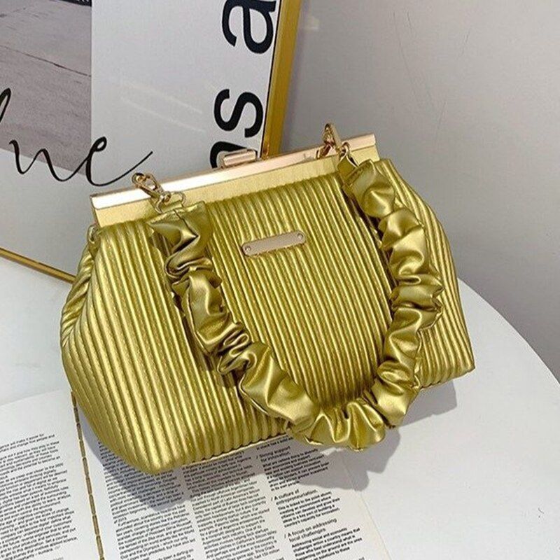 Luxury Pleated Frame Bags Party Gold Handbag Purse Vintage Underarm Shoulder Bag