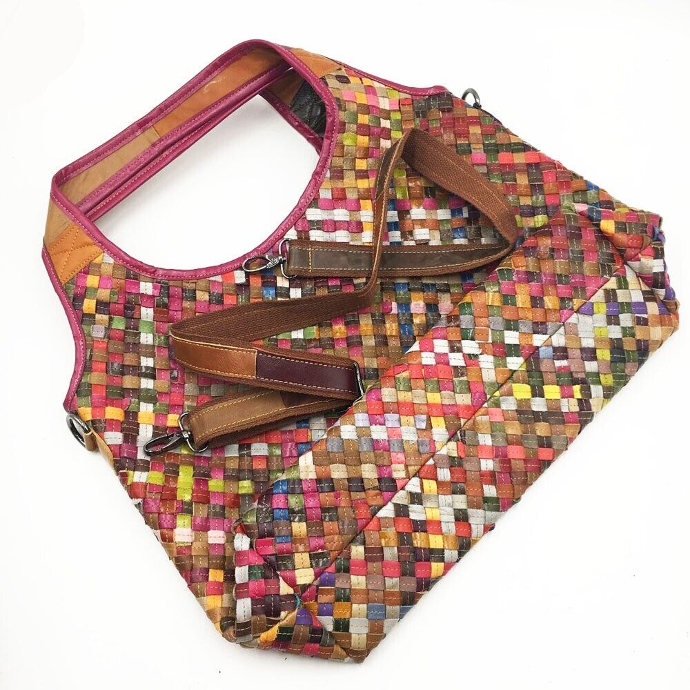 Genuine Leather Multi-color Handbag, Desinger Pure Handmade Weaving Shoulder Bag
