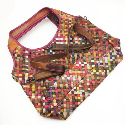 Genuine Leather Multi-color Handbag, Desinger Pure Handmade Weaving Shoulder Bag