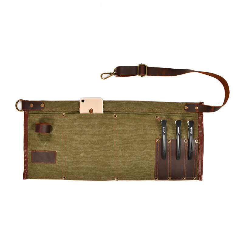 Genuine Leather Multi Pocket Half Short Apron Waist Belt Woodworker Tool Bag