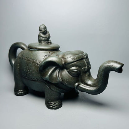 Vintage Chinese Yixing Purple Clay Teapot Zisha Ceramic Carving Elephant Tea Set
