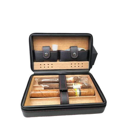 Cigar Humidor Boxes Leather Cedar Wood Smoking Travel Storage Case 13.5x8x20.5cm
