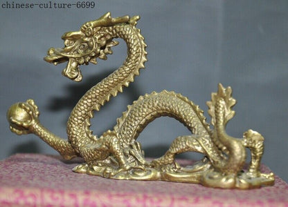 Old Chinese Brass Bronze Lucky Zodiac Fengshui Animal Dragon Statue