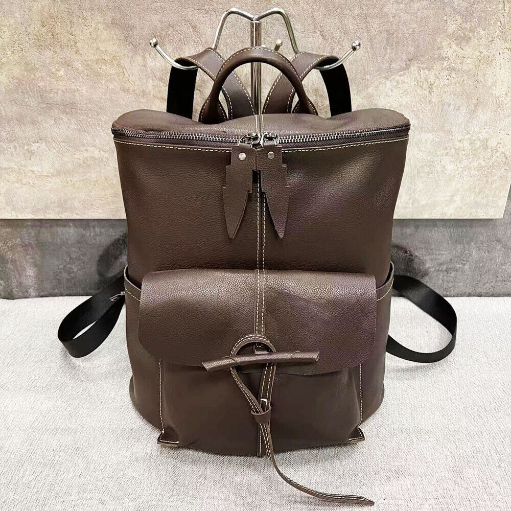 New Designer Cowhide Leather Backpack Women's College School Backpack Travel Bag