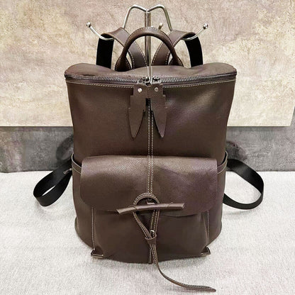 New Designer Cowhide Leather Backpack Women's College School Backpack Travel Bag