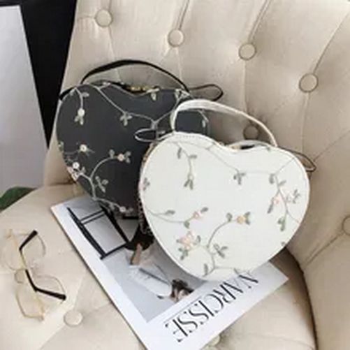 Sweet Lace Round Handbags Synthetic Leather Crossbody Bags Small Flower Chain