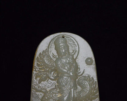 Chinese Top Natural Hetian Jade Carved Dragon Kuan Yin Statues Pendant Jewelry