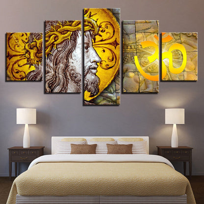 Jesus Crown Thorns Arabic Calligraphy 5 Panel Canvas Print Wall Art Home Decor