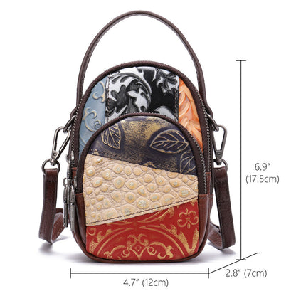 100% Women's Genuine Leather Multi-color Handbag Sling Shoulder Bag Phone Holder