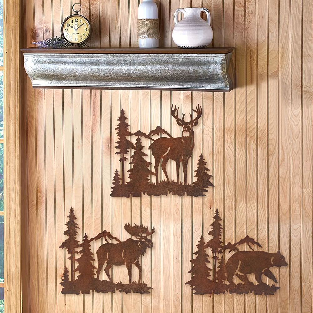 Deer Bear Moose In The Forest Pine Tree, Set Of 3 Concise Decoration Hanging