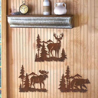 Deer Bear Moose In The Forest Pine Tree, Set Of 3 Concise Decoration Hanging