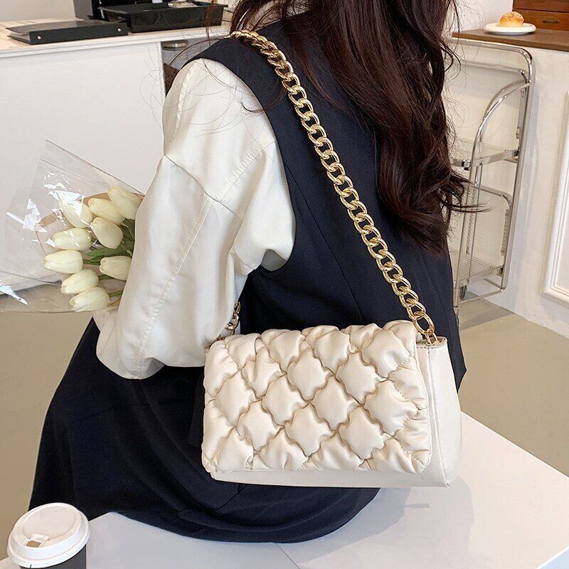 2022 Shoulder Bags Woman Leather Brand Handbag Gold Woman Shoulder Bag