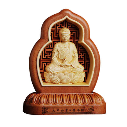 Wooden Carving Zodiac Buddha Car Safety Charm Ornaments Guanyin Statue Car Home