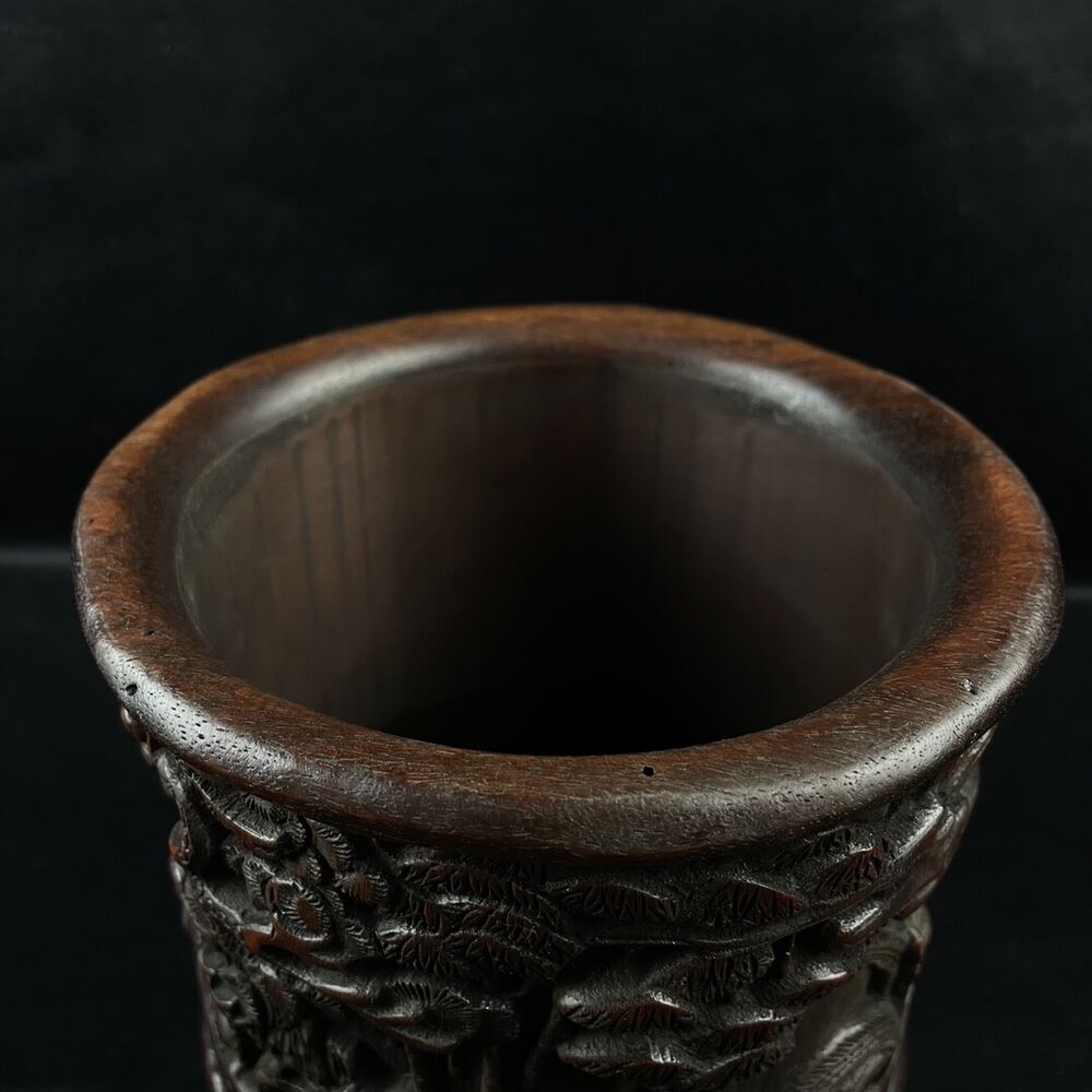 chinese bamboo carving antique carved brush pot Figurines wood statue pine money