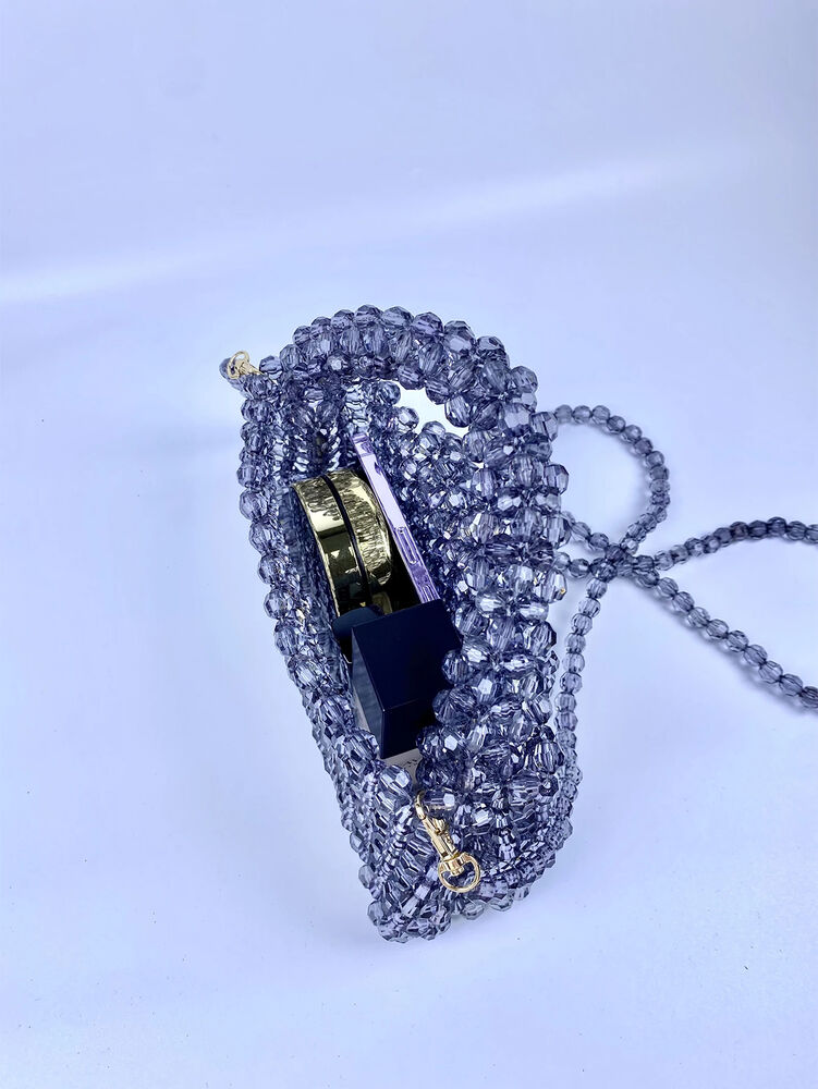 Beaded Knitted Pillow Type Handheld Crossbody Dual Purpose Acrylic Bag