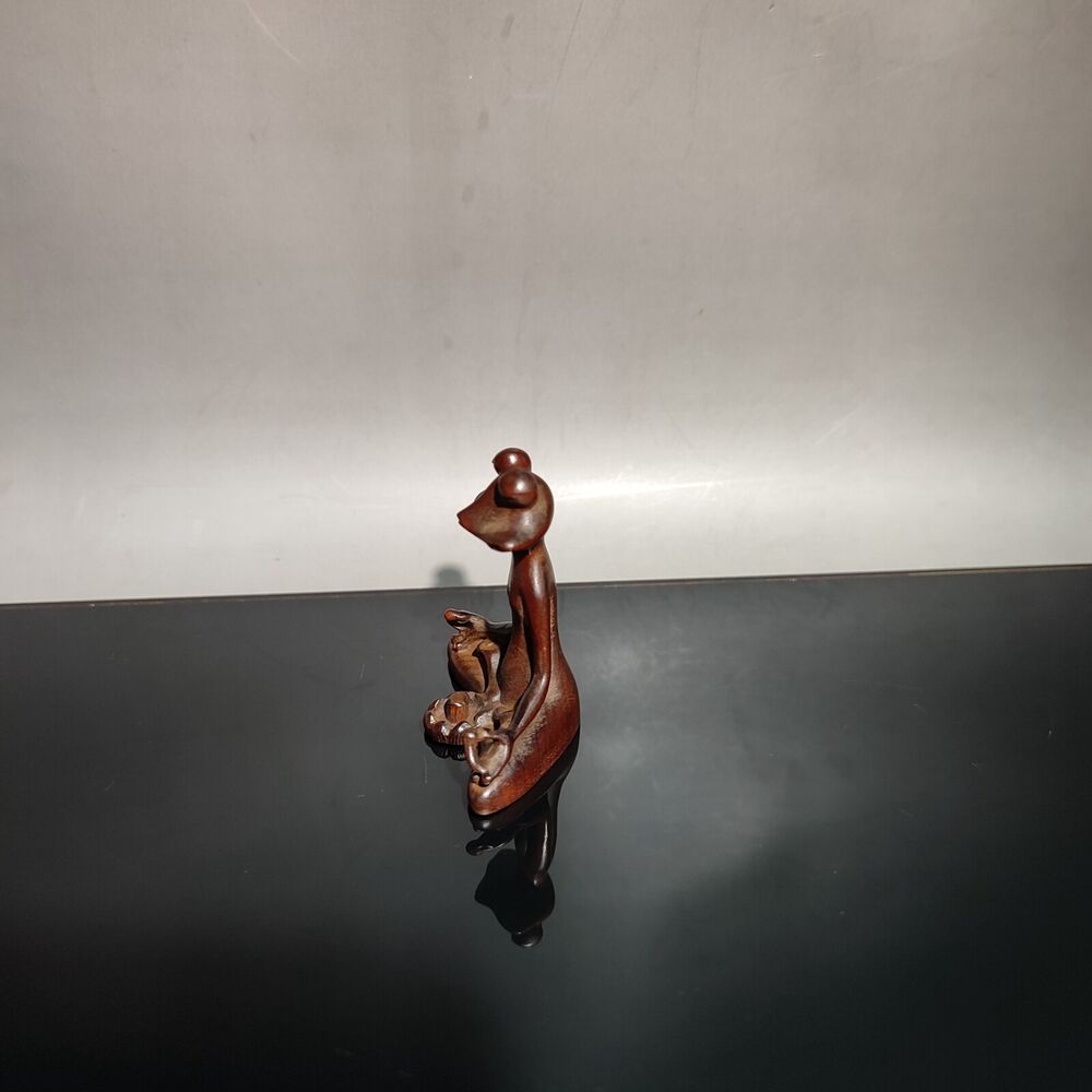 vintage antique wood carving Boxwood wooden sculpture frog statue Incense burner