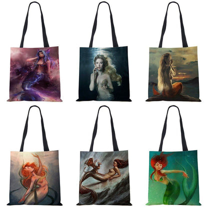 Mermaid Print Shoulder Bag Women Shopping Reusable Bags Large Travel Beach Bags