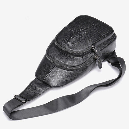 Mens Cow Leather Crocodile Pattern Chest Bag Sling Backpack Crossbody Travel Bag