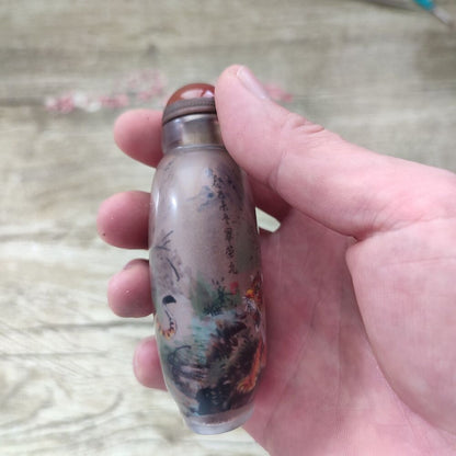 Vintage Chinese Glass Snuff Bottle With Inside Painting Tiger Rare Beautiful Art