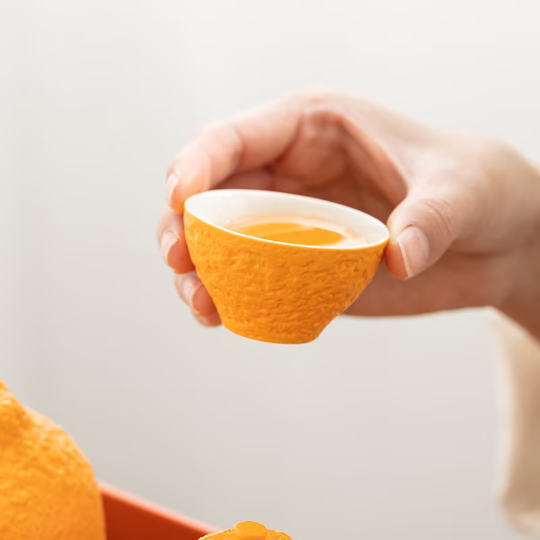 Creative Orange Ceramic Teapot with 4 Cups Portable Travel Tea Set with Bag