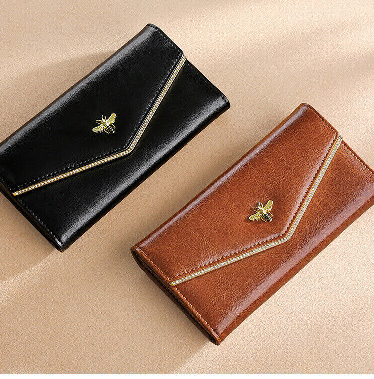 Genuine Leather Women's Long Trifold Wallet RFID Blocking Card Holder Clutch bag