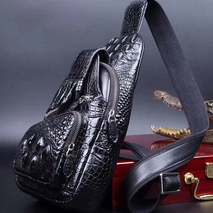 Handcrafted Nile Crocodile Skin Leather Mens Luxury Crossbody bag Sling Backpack
